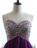 Strapless Purple Chiffon Short Rhinestone Prom Dress